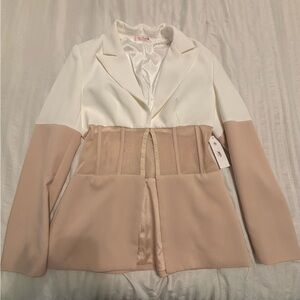 EYE CANDY pink & white blazer with corset.